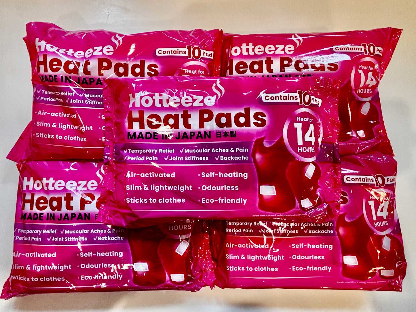 5 packs of Hotteeze Heat Pads a total of 50 pads for bulk buy