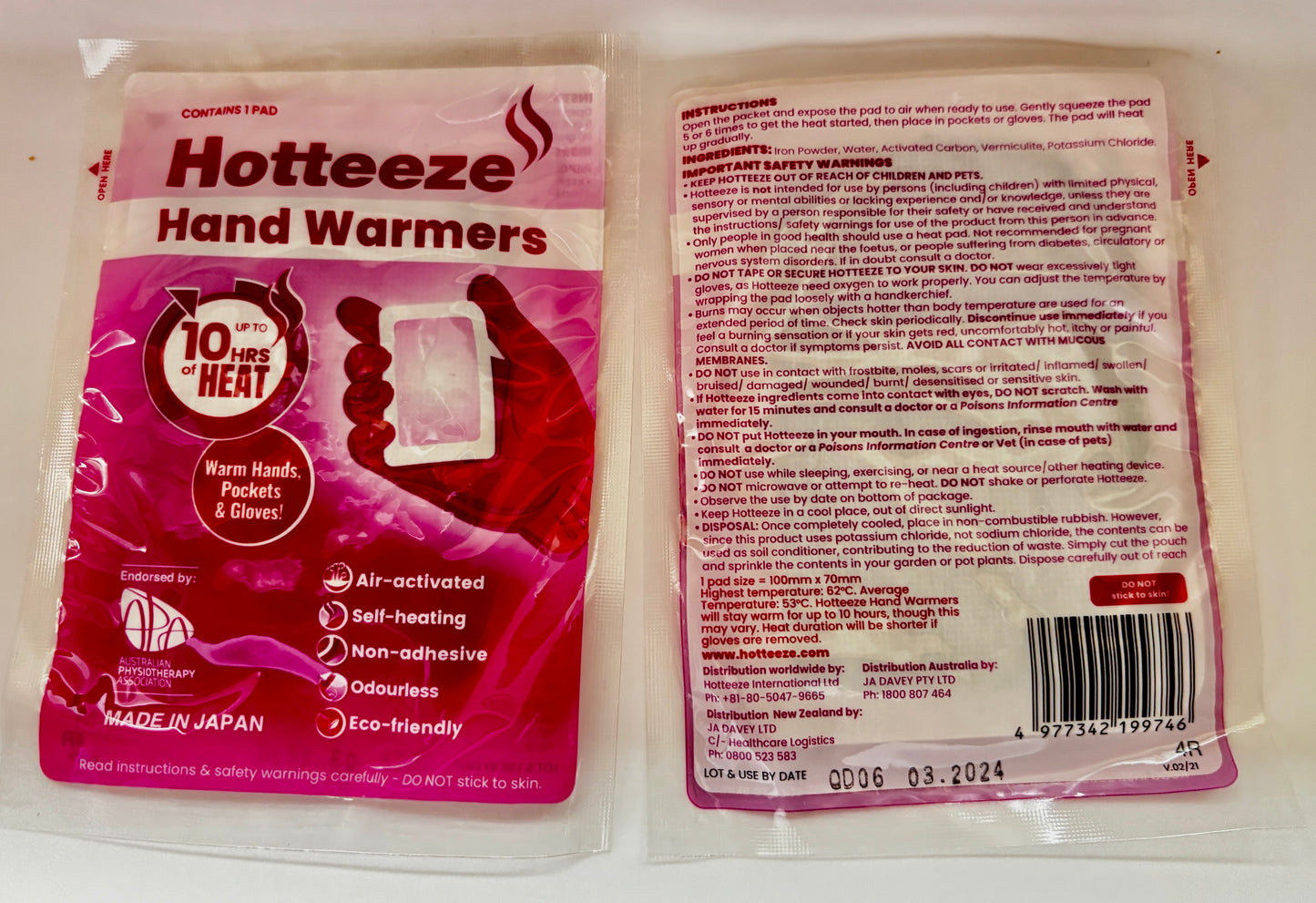 Hotteeze Hand Warmers (10 packs = 100 pads)